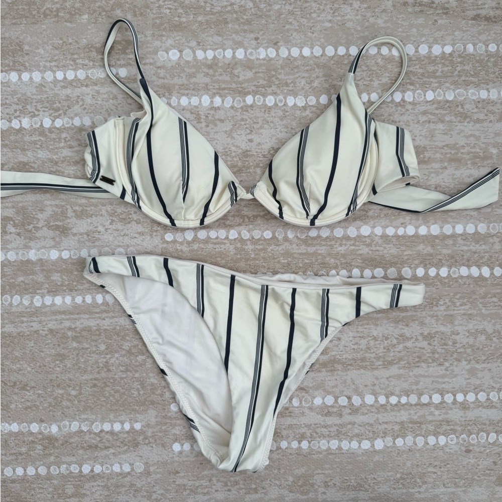 O'Neill Navy and White Striped Bikini Swimwear